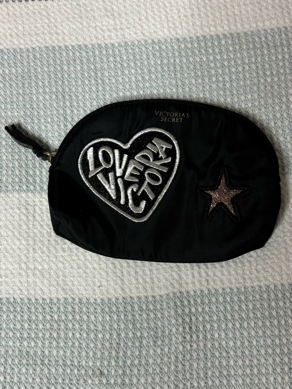 Victoria's Secret Black Cosmetic Pouch with Heart Patch